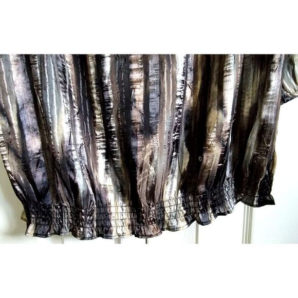 Chico's 2 Gray Brown Tan Blouson Style Top Elastic Hem/Sleeve Cuff Size 2 - Picture 6 of 6